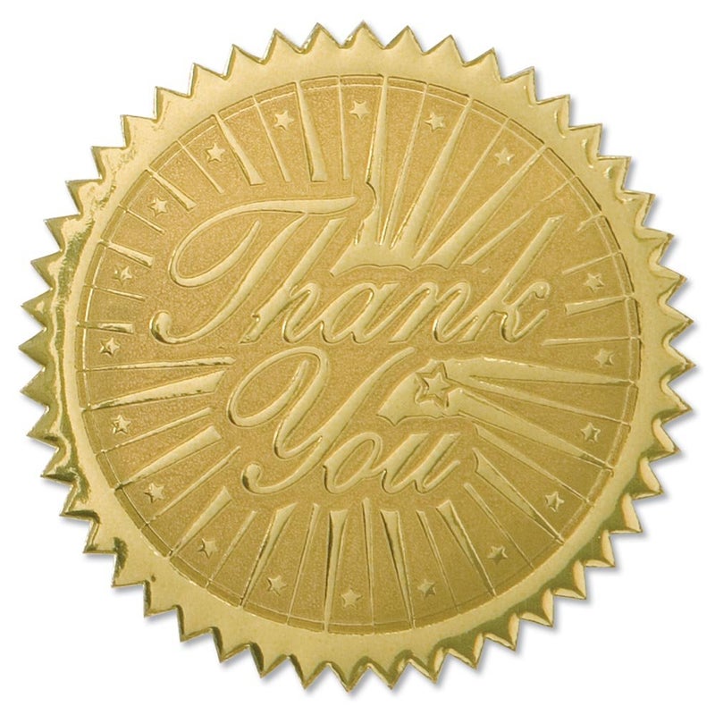 PaperDirect Thank You Embossed Gold Foil Certificate Seals, 2 Inch, Self Adhesive, 100 Countâ€¦, Embossed Seals for Certificates, Achievement and Award Stickers for School, Work, Diploma - Image 1